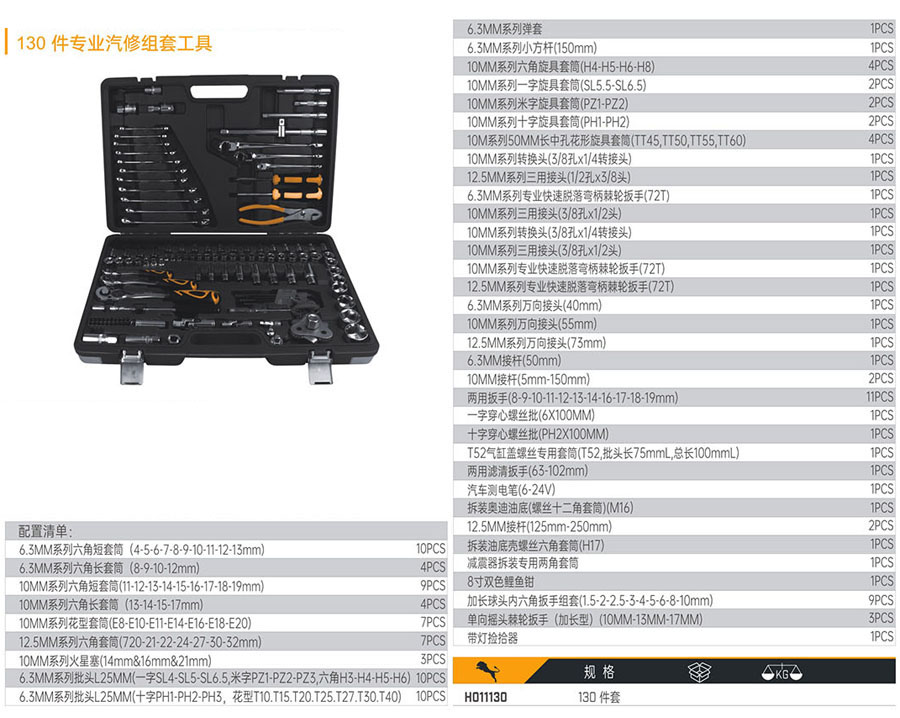 H011130 130件套專業(yè)汽修組套工具