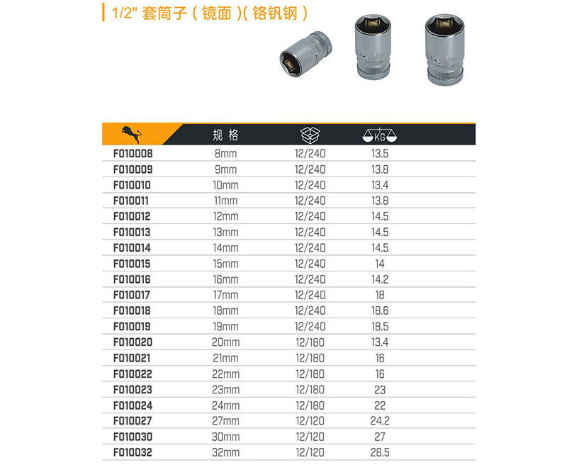 1／2＂套筒子 （鏡面）（鉻釩鋼）