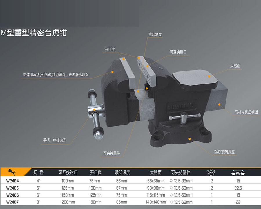 W2484 W2485 W2486 W2487 M型重型精密臺(tái)虎鉗
