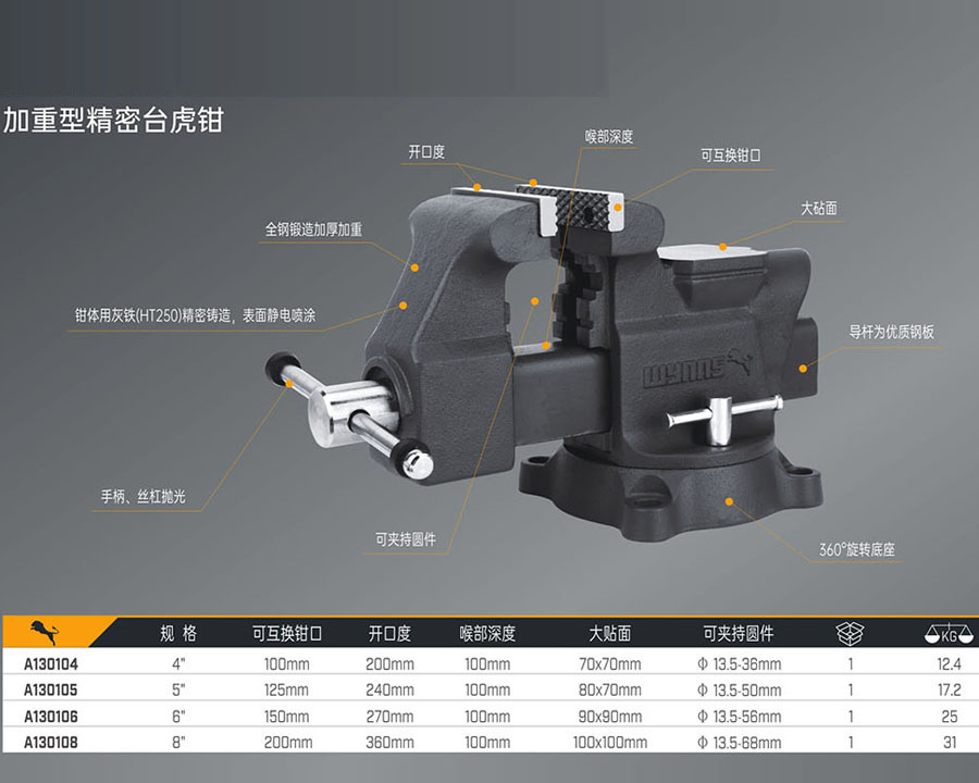 A130104 A130105 A130106 A130108 加重型精密臺(tái)虎鉗